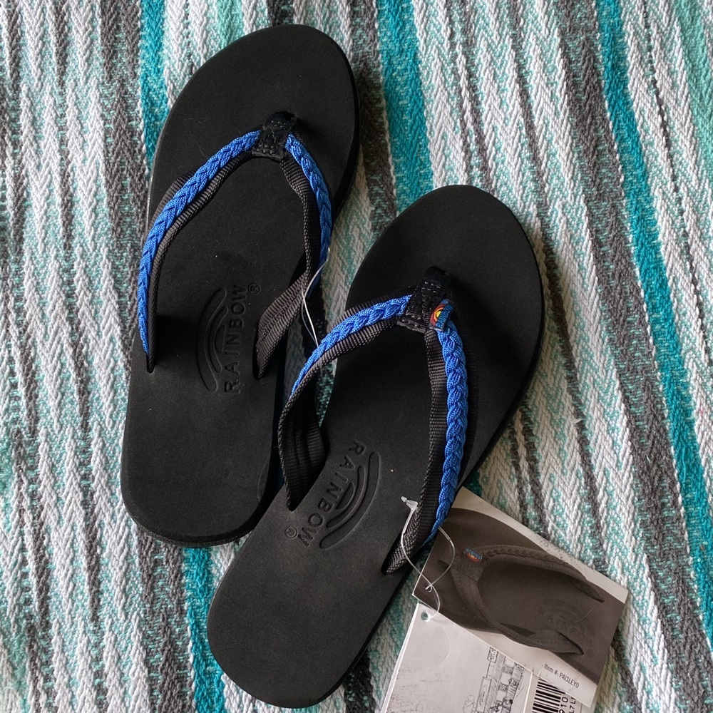 NWT Rainbow Paisley Blue Black Double Braid Sandal